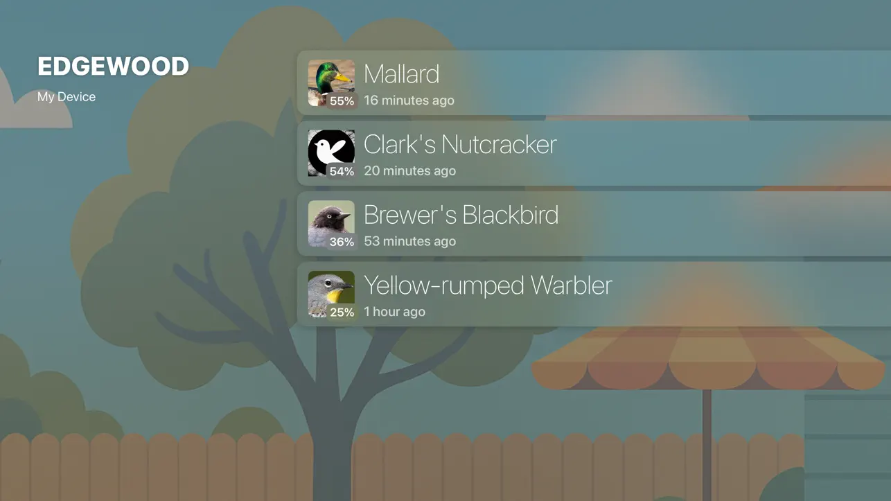 Terra Listens on Apple TV - Live stream with bird identifications